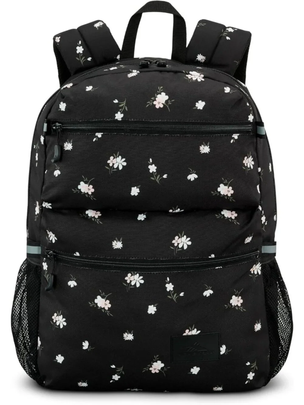 Floral Black Laptop Backpack for Travel & Work, 360° Reflectivity, Water Bottle